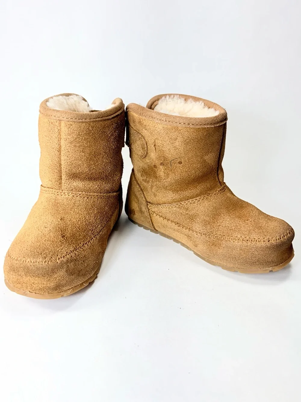 L.L. Bean Kids Suede Shearling Brown Camel Velcro Boots Toddler 6 Unisex